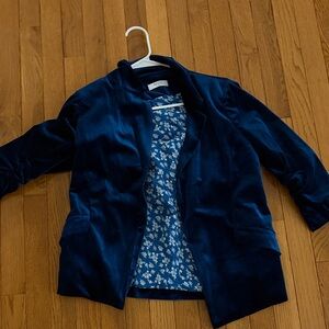 Navy Velvet Blazer with Floral Lining